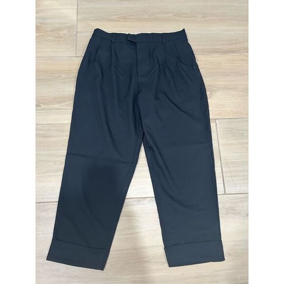 NEW Black Pleated High Rise Crop Cuffed Dress Pants L - Picture 2 of 4